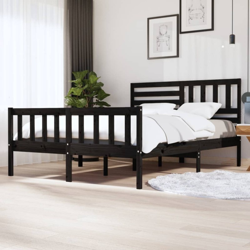 vidaXL Massivholzbett Schwarz 160x200 cm vidaXL Massivholzbett Schwarz 160x200 cm