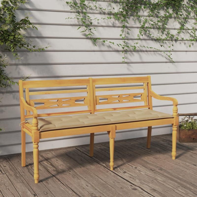 vidaXL Batavia-Bank mit Beigem Kissen 150 cm Massivholz Teak vidaXL Batavia-Bank mit Beigem Kissen 150 cm Massivholz Teak