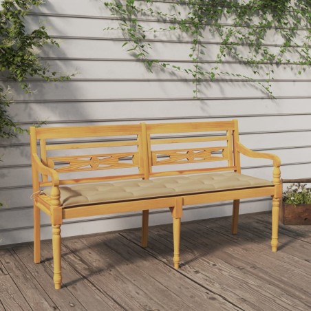 vidaXL Batavia-Bank mit Beigem Kissen 150 cm Massivholz Teak