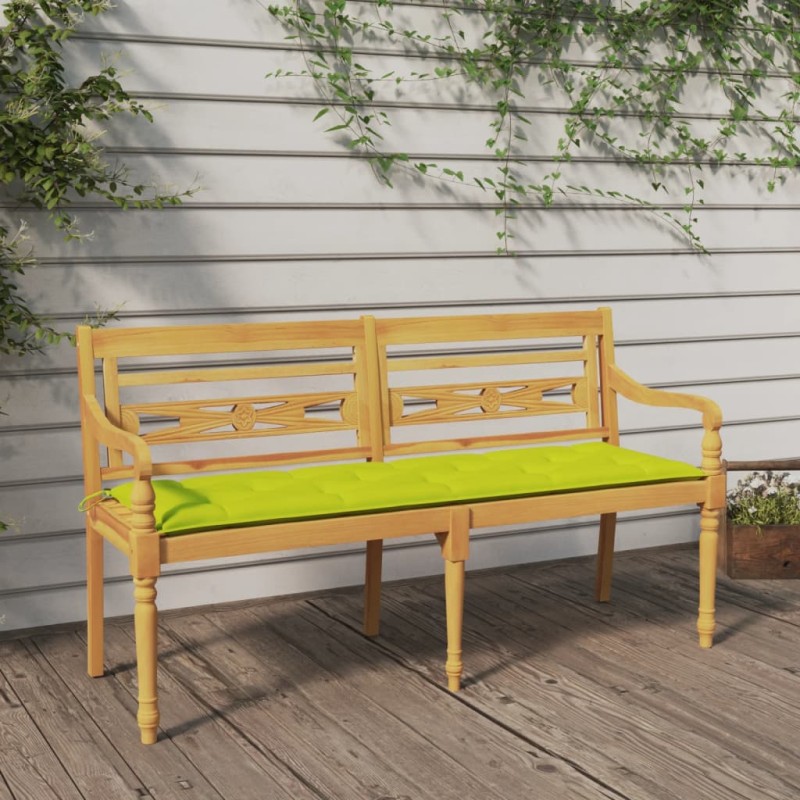 vidaXL Batavia-Bank mit Hellgrünem Kissen 150 cm Massivholz Teak vidaXL Batavia-Bank mit Hellgrünem Kissen 150 cm Massivholz Teak