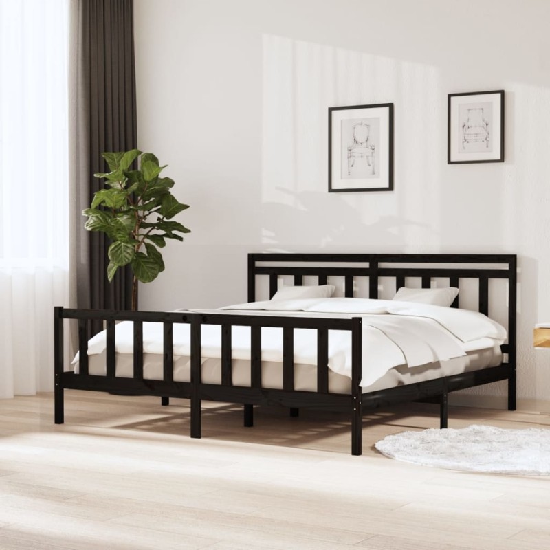 vidaXL Massivholzbett Schwarz 180x200 cm vidaXL Massivholzbett Schwarz 180x200 cm