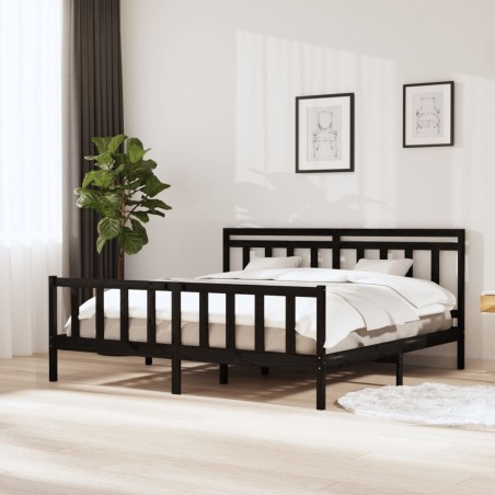 vidaXL Massivholzbett Schwarz 180x200 cm