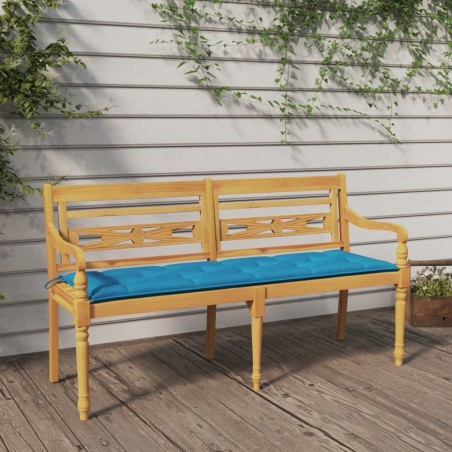 vidaXL Batavia-Bank mit Hellblauem Kissen 150 cm Massivholz Teak