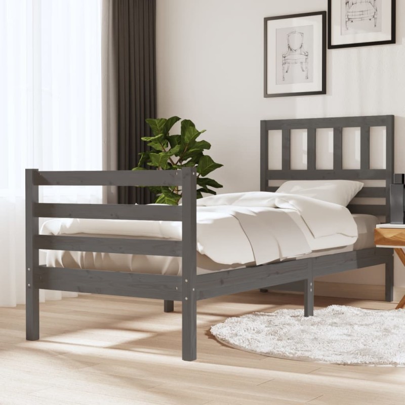 vidaXL Massivholzbett Grau 90x200 cm vidaXL Massivholzbett Grau 90x200 cm