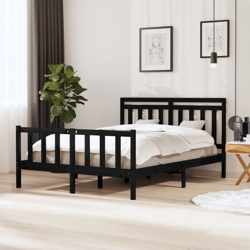 vidaXL Massivholzbett Schwarz 150x200 cm vidaXL Massivholzbett Schwarz 150x200 cm