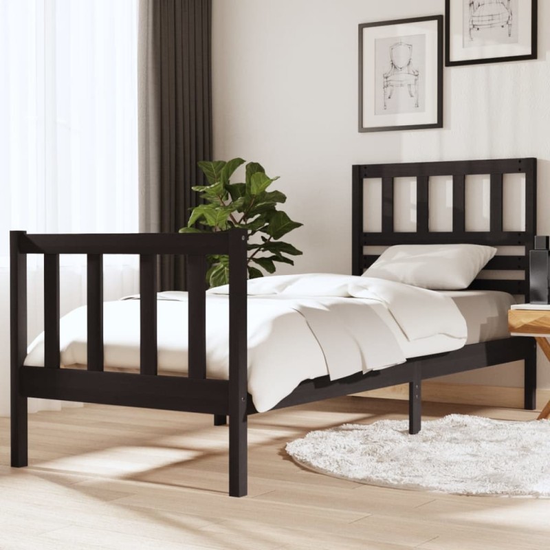 vidaXL Massivholzbett Schwarz 75x190 cm vidaXL Massivholzbett Schwarz 75x190 cm