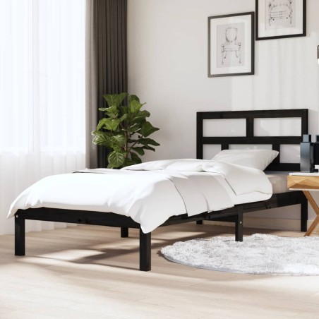vidaXL Massivholzbett Schwarz 90x190 cm