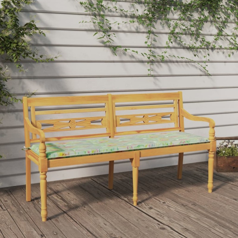 vidaXL Batavia-Bank mit Kissen Blattmuster 150 cm Massivholz Teak vidaXL Batavia-Bank mit Kissen Blattmuster 150 cm Massivholz Teak