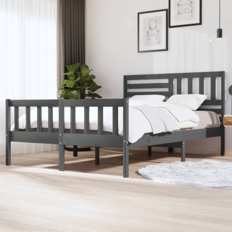vidaXL Massivholzbett Grau 140x200 cm