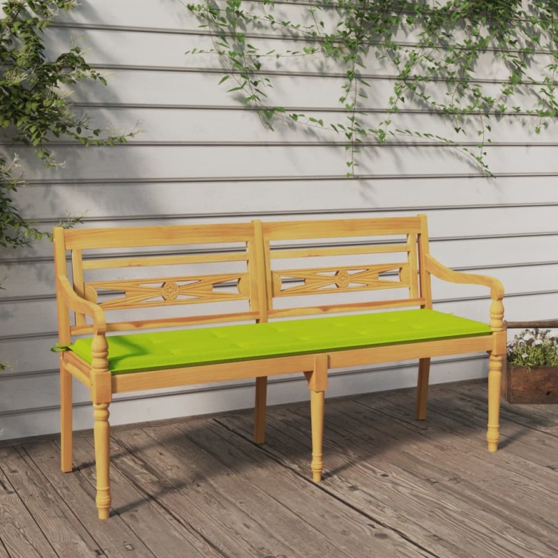 vidaXL Batavia-Bank mit Hellgrünem Kissen 150 cm Massivholz Teak vidaXL Batavia-Bank mit Hellgrünem Kissen 150 cm Massivholz Teak
