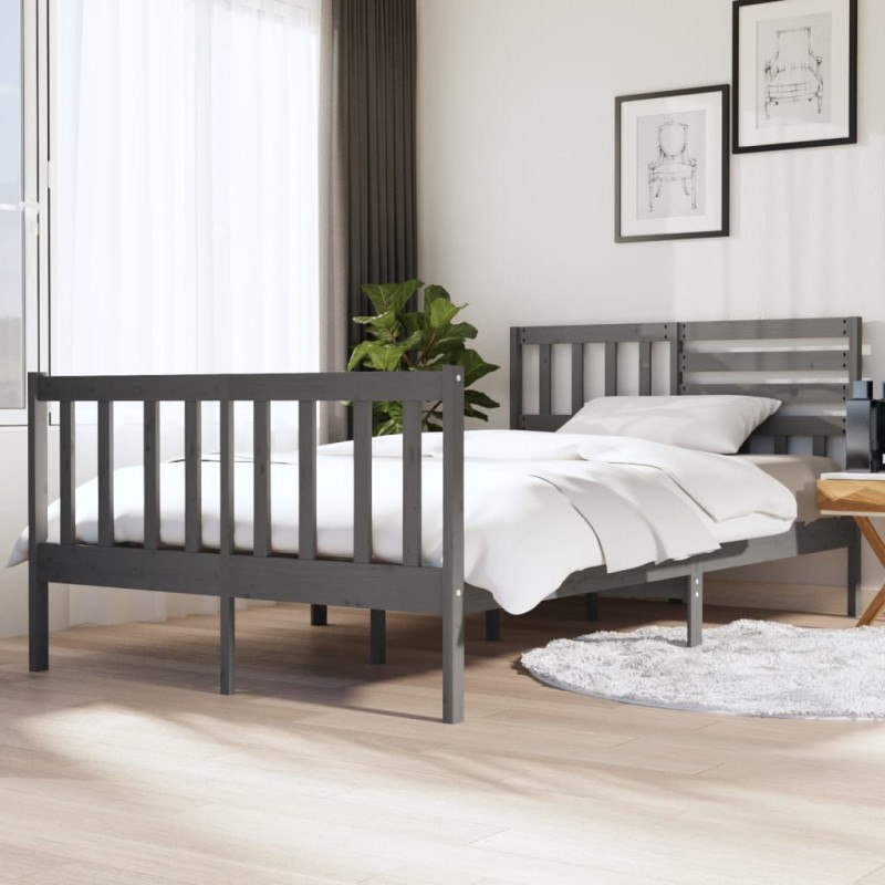 vidaXL Massivholzbett Grau 135x190 cm vidaXL Massivholzbett Grau 135x190 cm