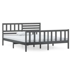 vidaXL Massivholzbett Grau 135x190 cm