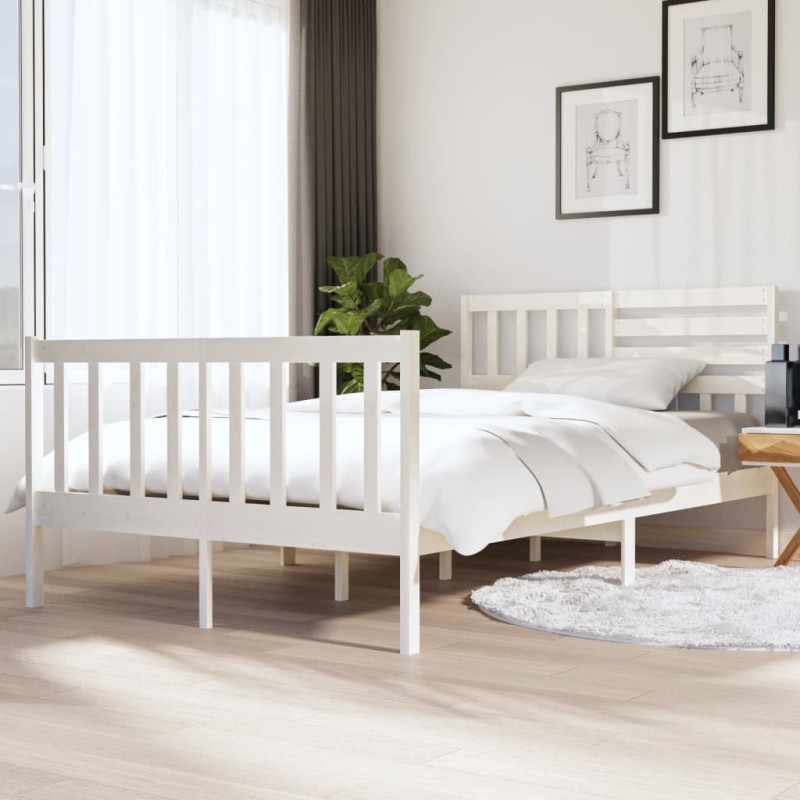 vidaXL Massivholzbett Weiß 135x190 cm vidaXL Massivholzbett Weiß 135x190 cm
