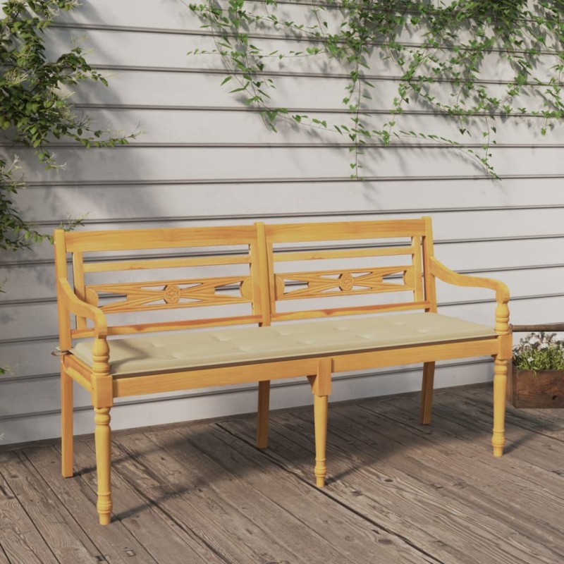 vidaXL Batavia-Bank mit Beigem Kissen 150 cm Massivholz Teak vidaXL Batavia-Bank mit Beigem Kissen 150 cm Massivholz Teak