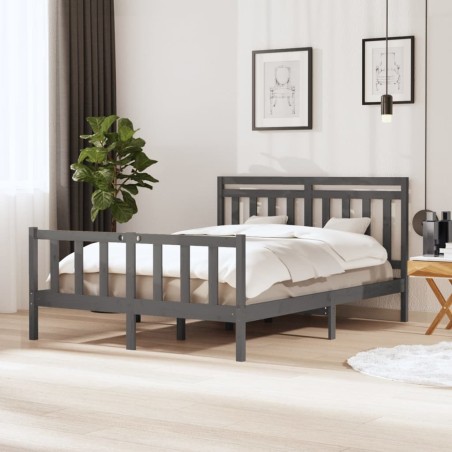 vidaXL Massivholzbett Grau 150x200 cm