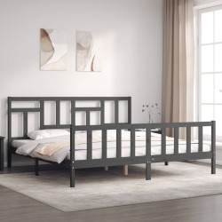 vidaXL Massivholzbett mit Kopfteil Grau 200x200 cm