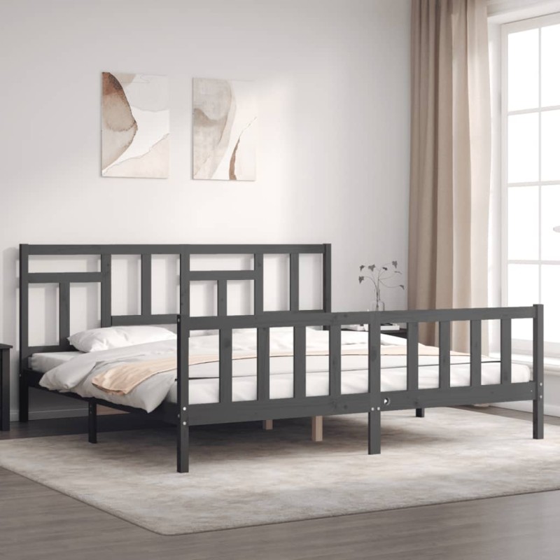 vidaXL Massivholzbett mit Kopfteil Grau 200x200 cm vidaXL Massivholzbett mit Kopfteil Grau 200x200 cm