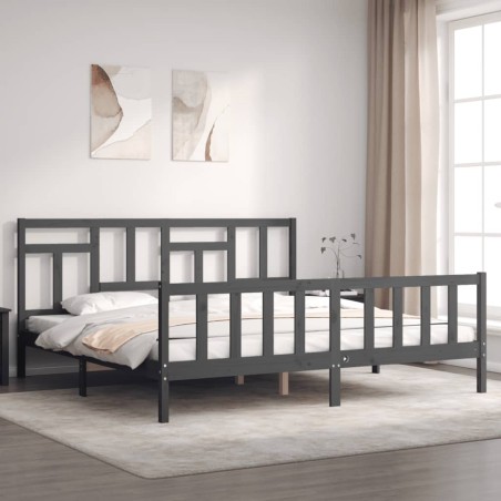 vidaXL Massivholzbett mit Kopfteil Grau 200x200 cm