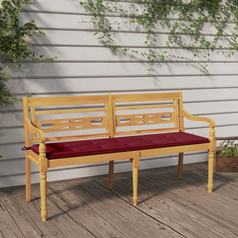vidaXL Batavia-Bank mit Weinrotem Kissen 150 cm Massivholz Teak vidaXL Batavia-Bank mit Weinrotem Kissen 150 cm Massivholz Teak