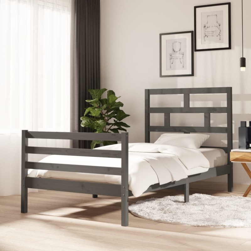 vidaXL Massivholzbett Grau Kiefer 100x200 cm vidaXL Massivholzbett Grau Kiefer 100x200 cm