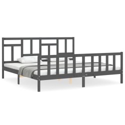 vidaXL Massivholzbett mit Kopfteil Grau 200x200 cm