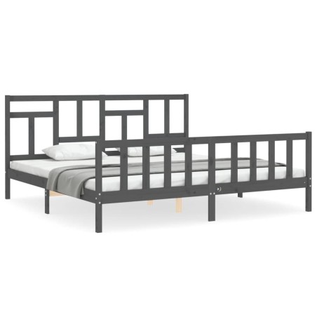 vidaXL Massivholzbett mit Kopfteil Grau 200x200 cm