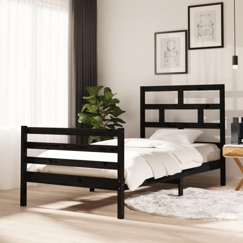 vidaXL Massivholzbett Schwarz Kiefer 100x200 cm vidaXL Massivholzbett Schwarz Kiefer 100x200 cm