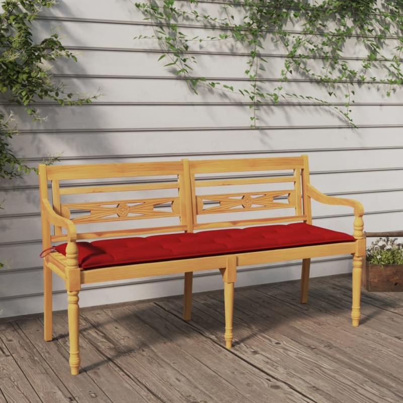 vidaXL Batavia-Bank mit Rotem Kissen 150 cm Massivholz Teak vidaXL Batavia-Bank mit Rotem Kissen 150 cm Massivholz Teak