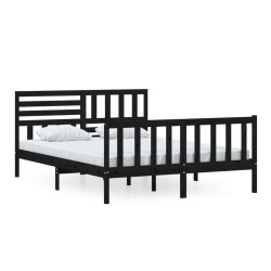 vidaXL Massivholzbett Schwarz 150x200 cm
