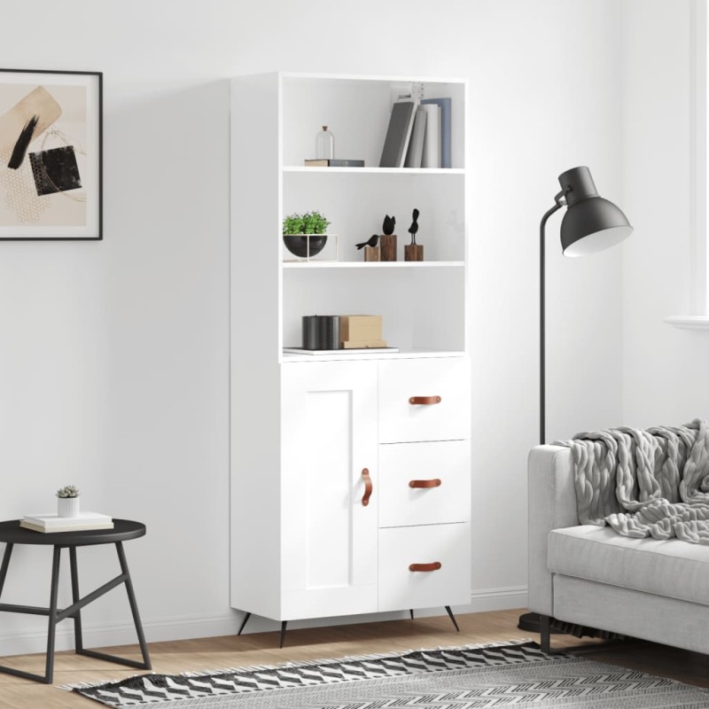 Highboard Hochglanz-Weiß 69,5x34x180 cm Holzwerkstoff Highboard Hochglanz-Weiß 69,5x34x180 cm Holzwerkstoff