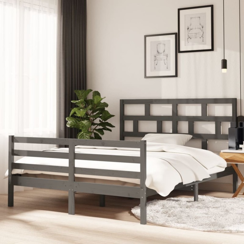 vidaXL Massivholzbett Grau 150x200 cm vidaXL Massivholzbett Grau 150x200 cm