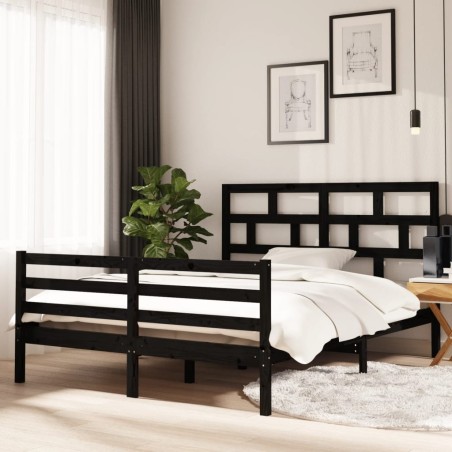 vidaXL Massivholzbett Schwarz 150x200 cm