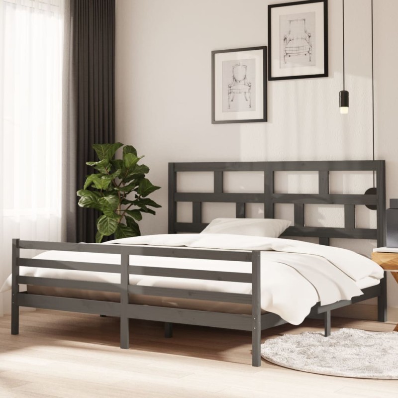 vidaXL Massivholzbett Grau Kiefer 200x200 cm vidaXL Massivholzbett Grau Kiefer 200x200 cm