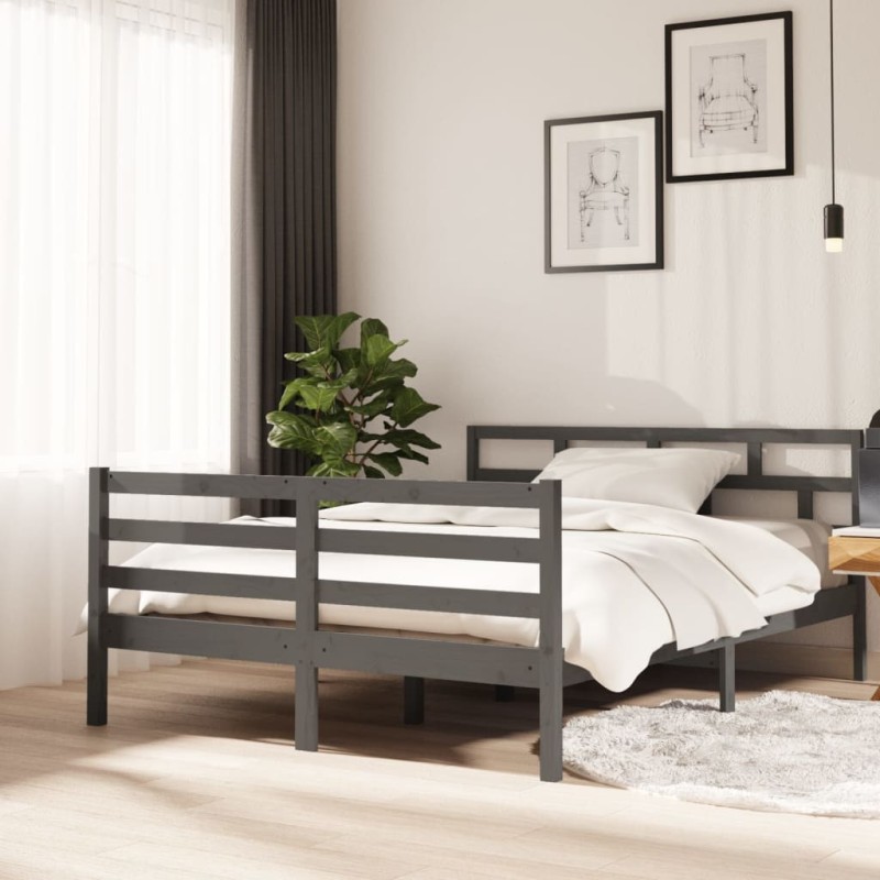 vidaXL Massivholzbett Grau Kiefer 140x190 cm vidaXL Massivholzbett Grau Kiefer 140x190 cm