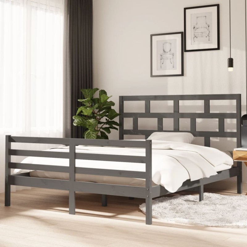 vidaXL Massivholzbett Grau Kiefer 160x200 cm vidaXL Massivholzbett Grau Kiefer 160x200 cm