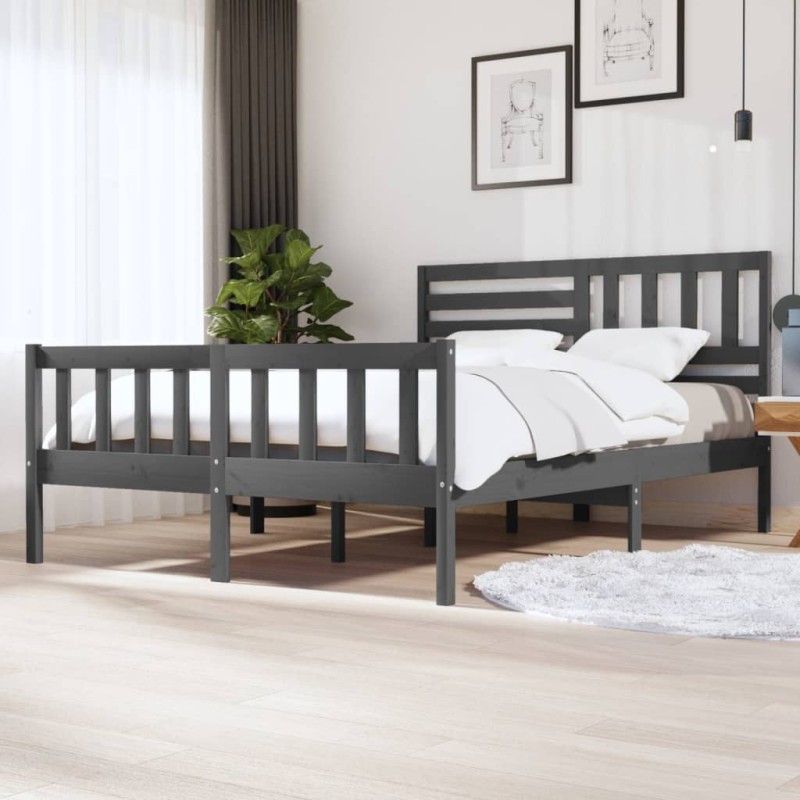 vidaXL Massivholzbett Grau 160x200 cm vidaXL Massivholzbett Grau 160x200 cm