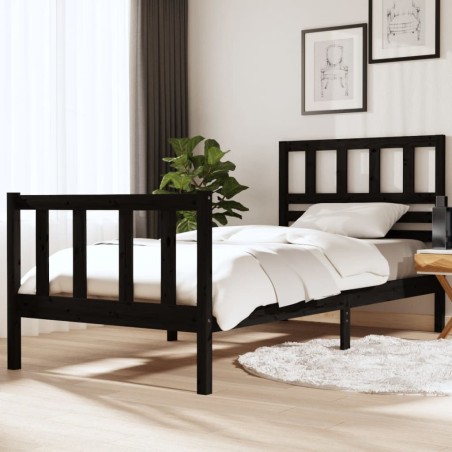vidaXL Massivholzbett Schwarz 90x190 cm