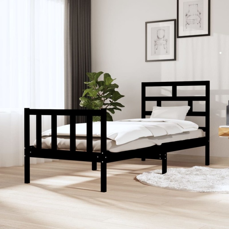 vidaXL Massivholzbett Schwarz Kiefer 75x190 cm vidaXL Massivholzbett Schwarz Kiefer 75x190 cm