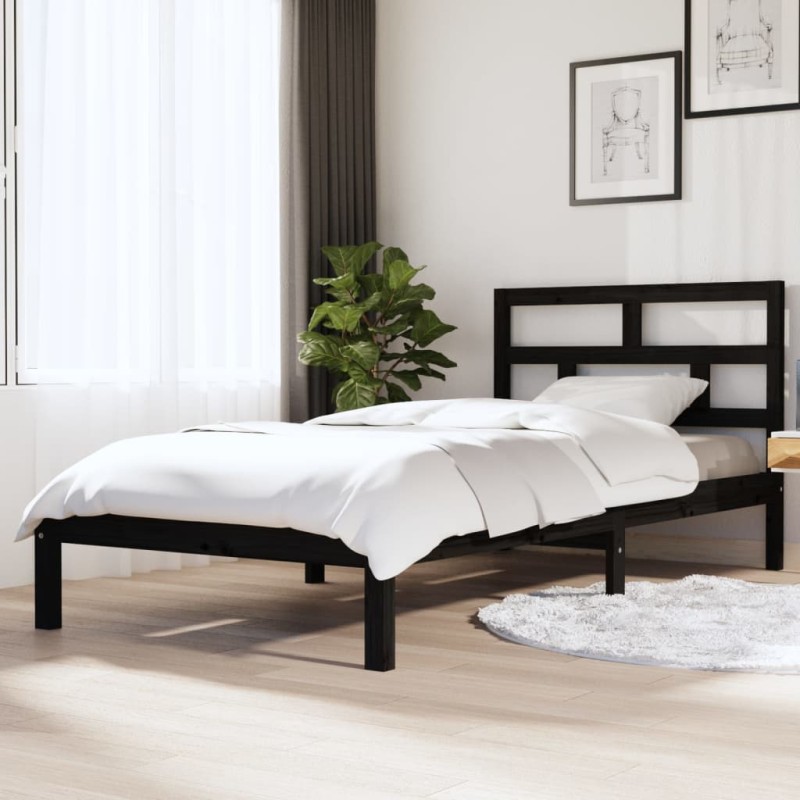 vidaXL Massivholzbett Schwarz Kiefer 100x200 cm vidaXL Massivholzbett Schwarz Kiefer 100x200 cm