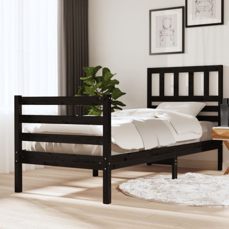 vidaXL Massivholzbett Schwarz 100x200 cm