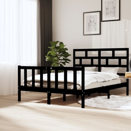 vidaXL Massivholzbett Schwarz Kiefer 160x200 cm