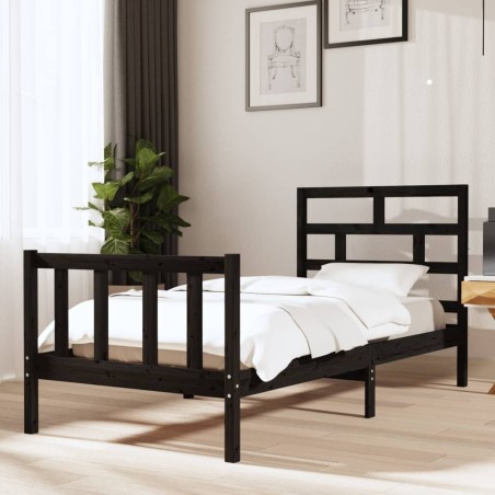 vidaXL Massivholzbett Schwarz Kiefer 90x200 cm