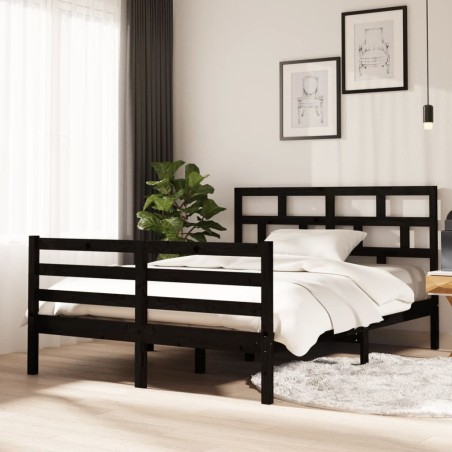vidaXL Massivholzbett Schwarz 135x190 cm