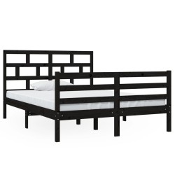 vidaXL Massivholzbett Schwarz 135x190 cm