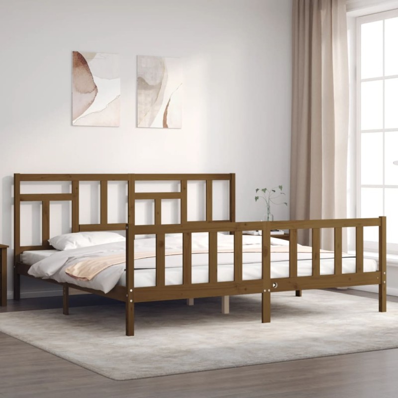 Massivholzbett mit Kopfteil Honigbraun 200x200 cm Massivholzbett mit Kopfteil Honigbraun 200x200 cm