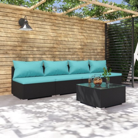 vidaXL 5-tlg. Garten-Lounge-Set mit Kissen Poly Rattan Schwarz