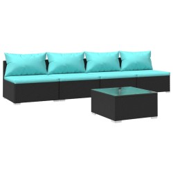 vidaXL 5-tlg. Garten-Lounge-Set mit Kissen Poly Rattan Schwarz