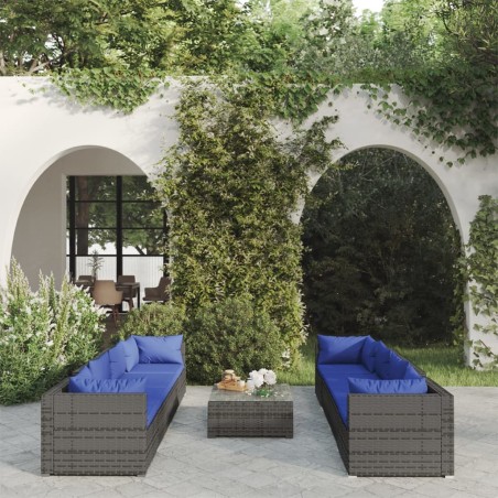 vidaXL 9-tlg. Garten-Lounge-Set mit Kissen Poly Rattan Grau