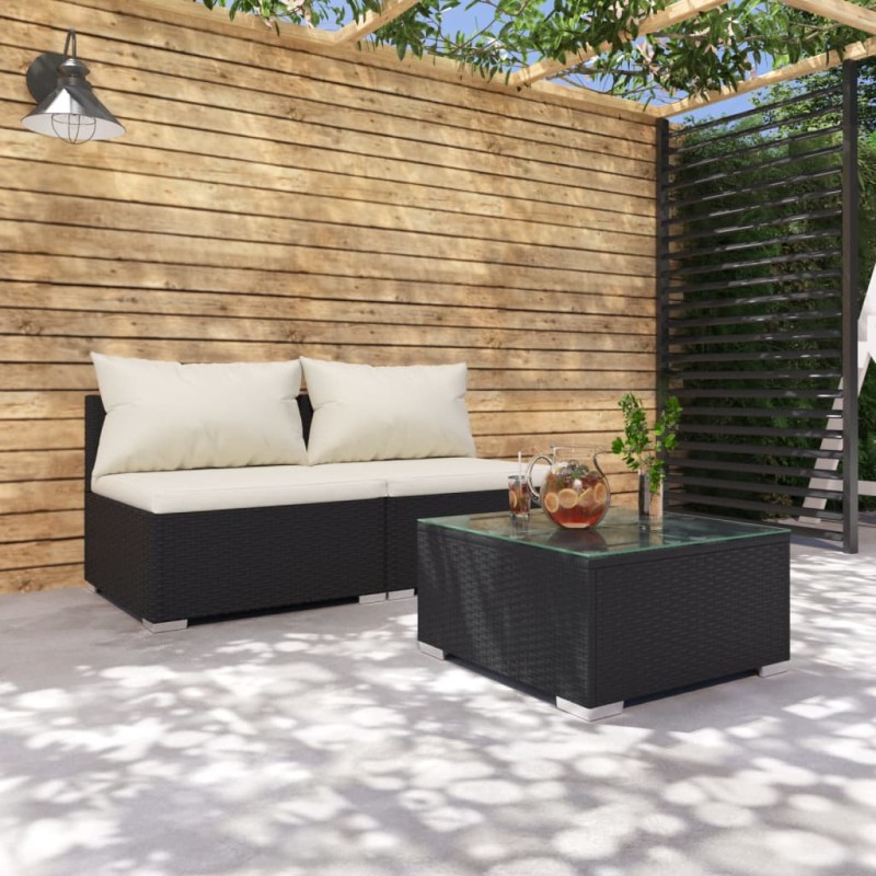 vidaXL 3-tlg. Garten-Lounge-Set mit Kissen Poly Rattan Schwarz vidaXL 3-tlg. Garten-Lounge-Set mit Kissen Poly Rattan Schwarz