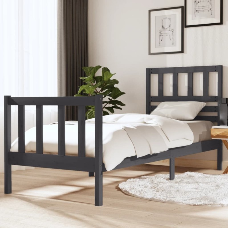 vidaXL Massivholzbett Grau 75x190 cm vidaXL Massivholzbett Grau 75x190 cm